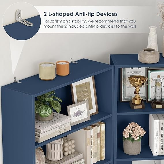 6-Tier Tall Bookshelf Blue Modern Display Storage Unit for Living Room Home
