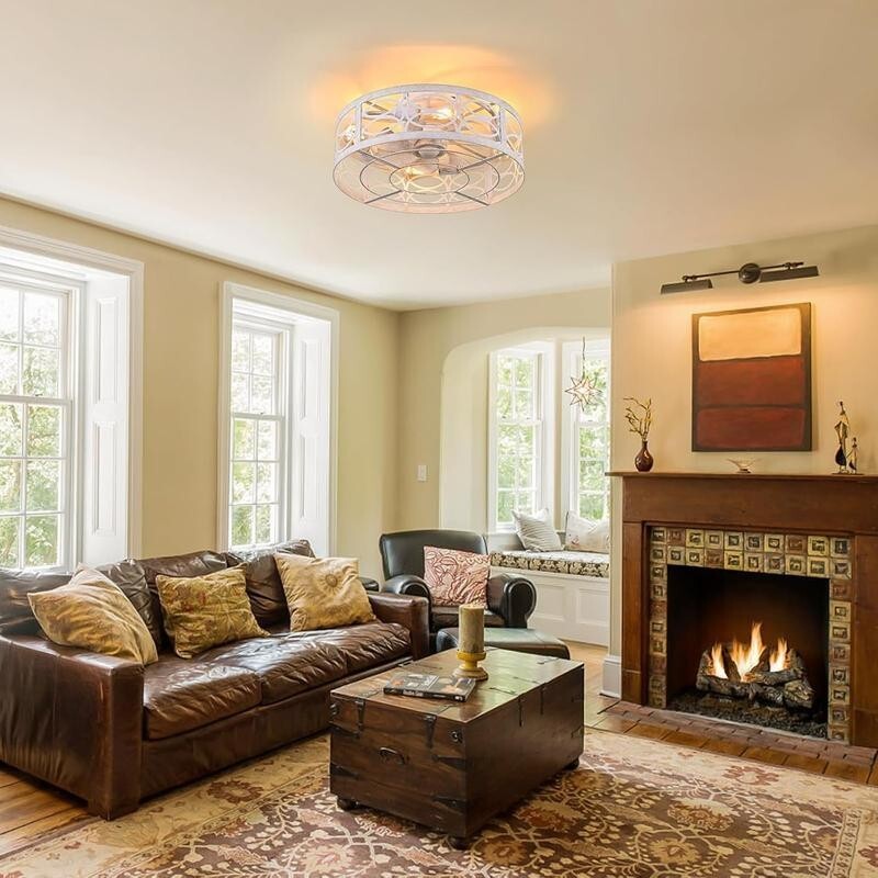 Flush Mount Ceiling Fan Light Remote App Control Quiet Indoor 6-Speed E27