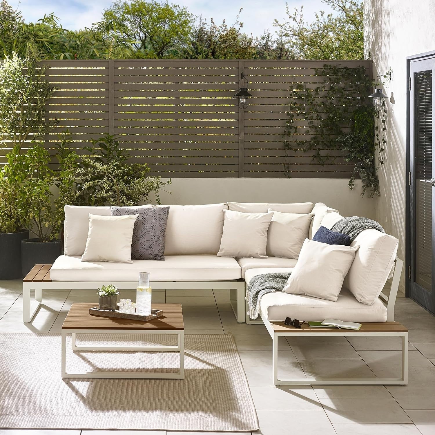6 Seater L-Shaped Outdoor Sofa Set Garden Patio Metal Rattan Style