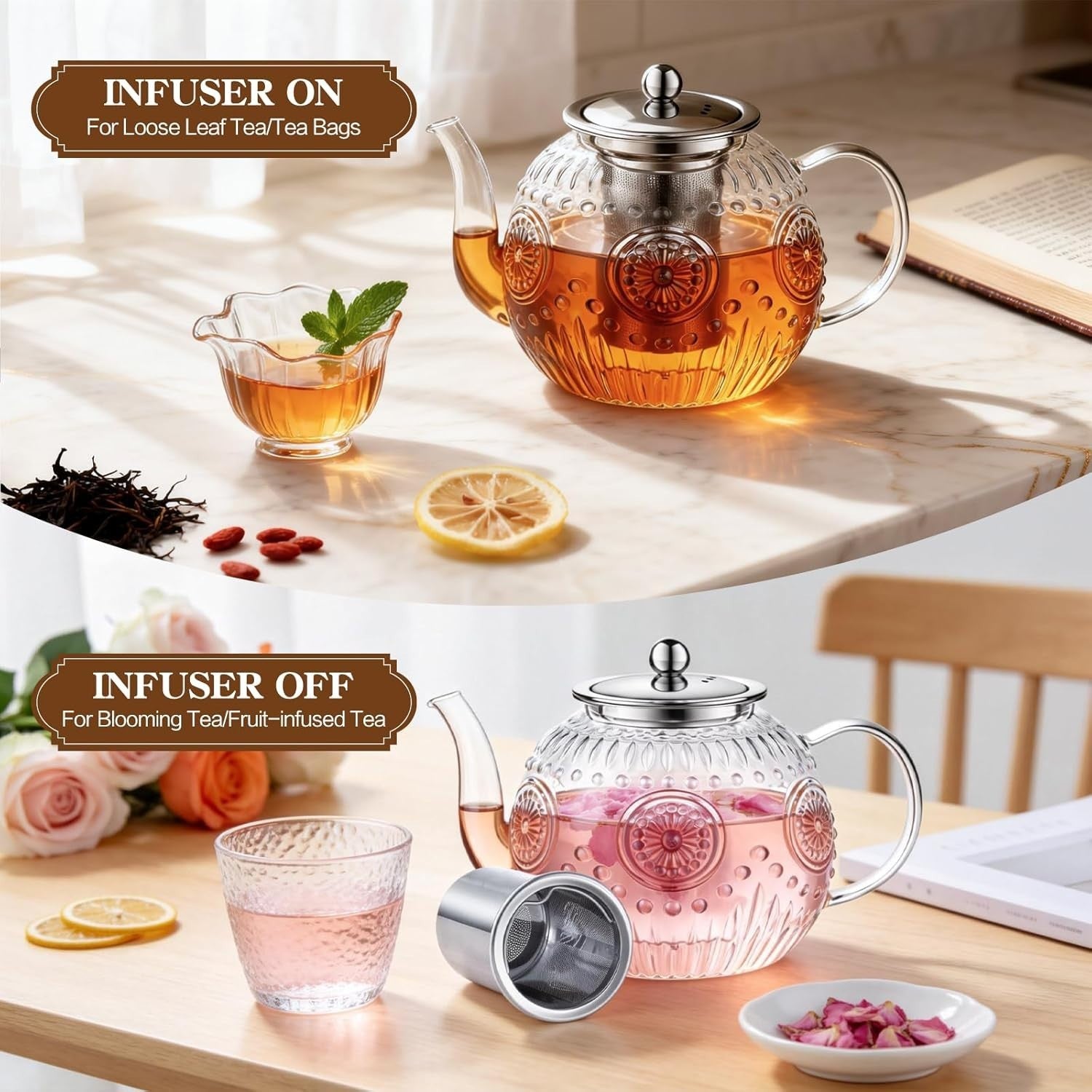 Glass Teapot 1200ml with Infuser Loose Leaf Tea Pot Stovetop Safe