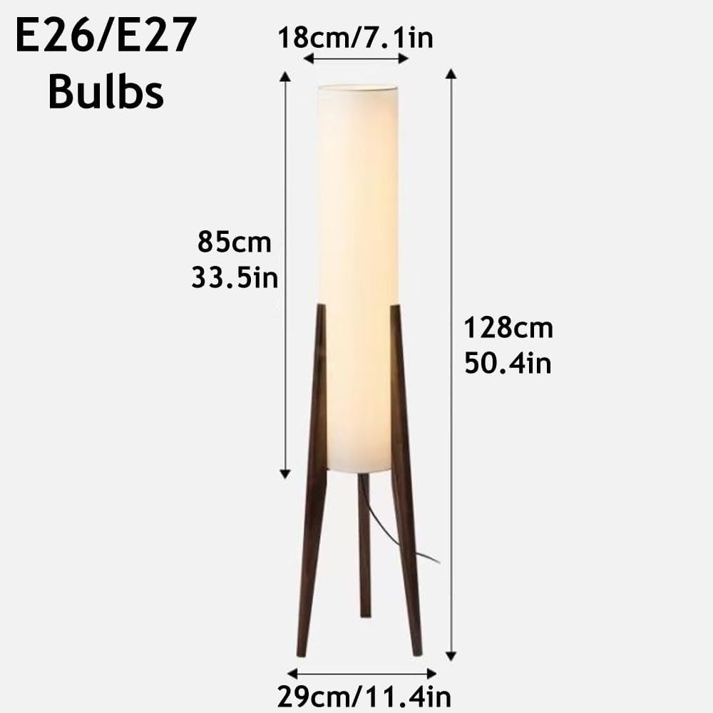 Wabi Sabi Wooden Tripod Floor Lamp Linen Shade Dimmable 50 Inch Tall Light