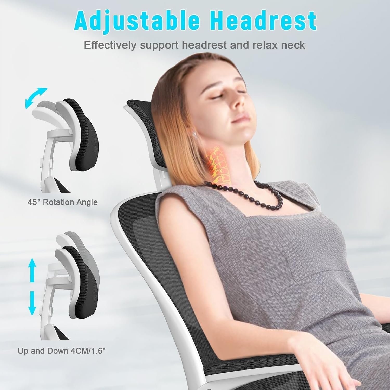 Ergonomic Mesh Office Chair with Lumbar Support Headrest Adjustable Desk Seat