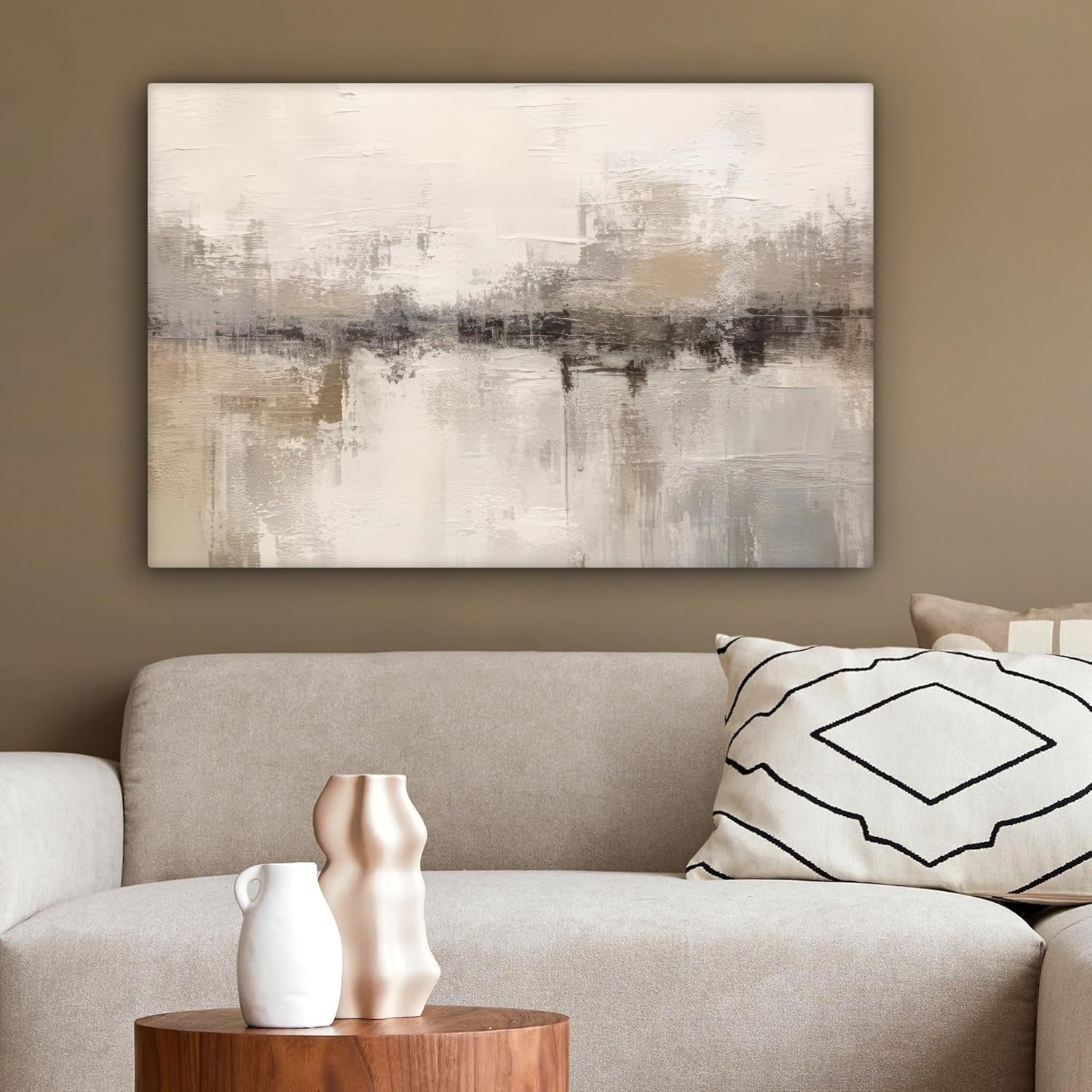 Abstract Beige Canvas Wall Art 60x40cm Framed Modern Decor