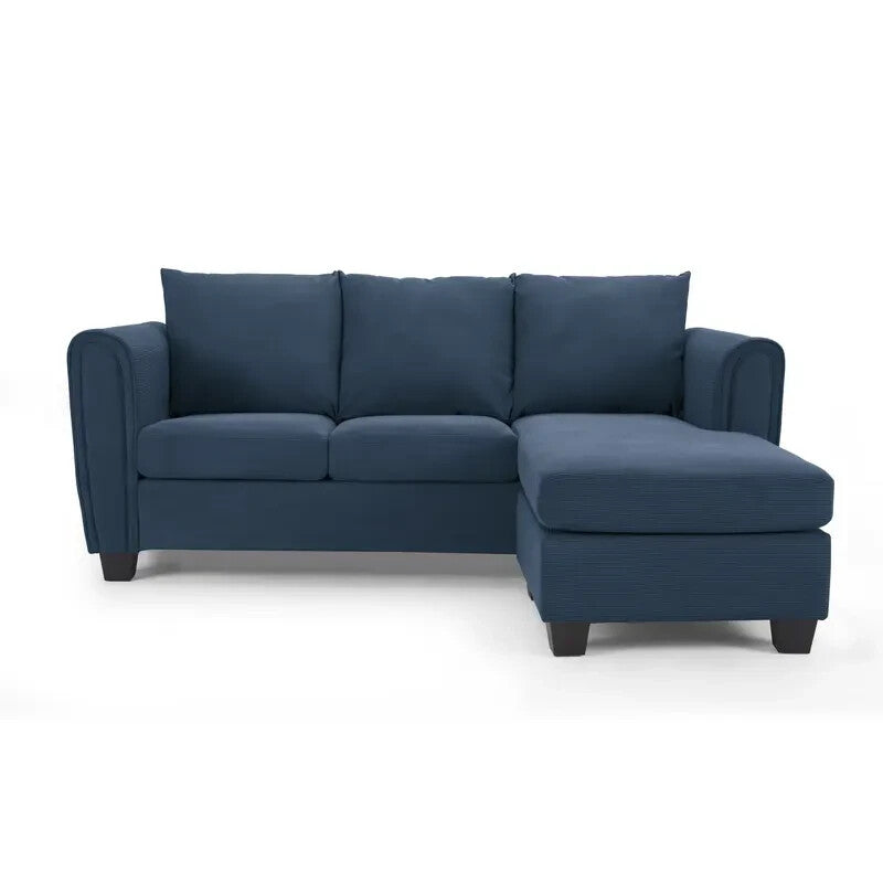 Blue Cord 3 Seater Sofa With Chaise Reversible Cushions Deep Seat UK Made