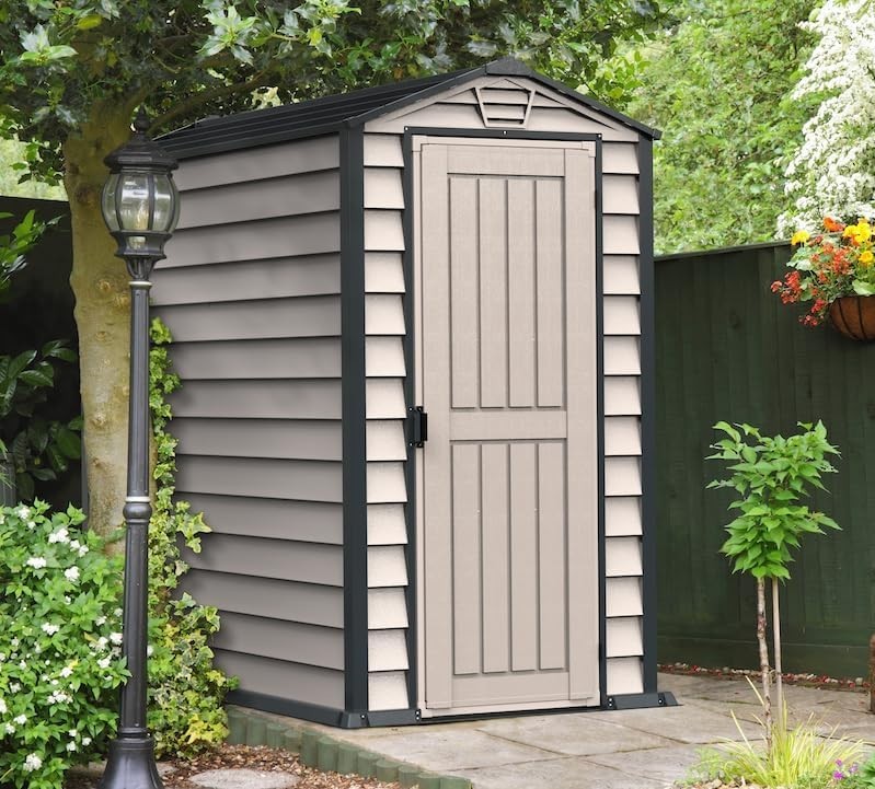Plastic Garden Storage Shed 6x3ft Waterproof Vinyl Outdoor Tool Shed with Floor