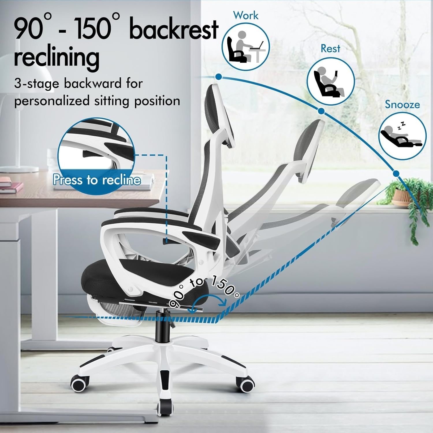 Ergonomic Office Chair Mesh Back Reclining Headrest Footrest Home Desk Seat