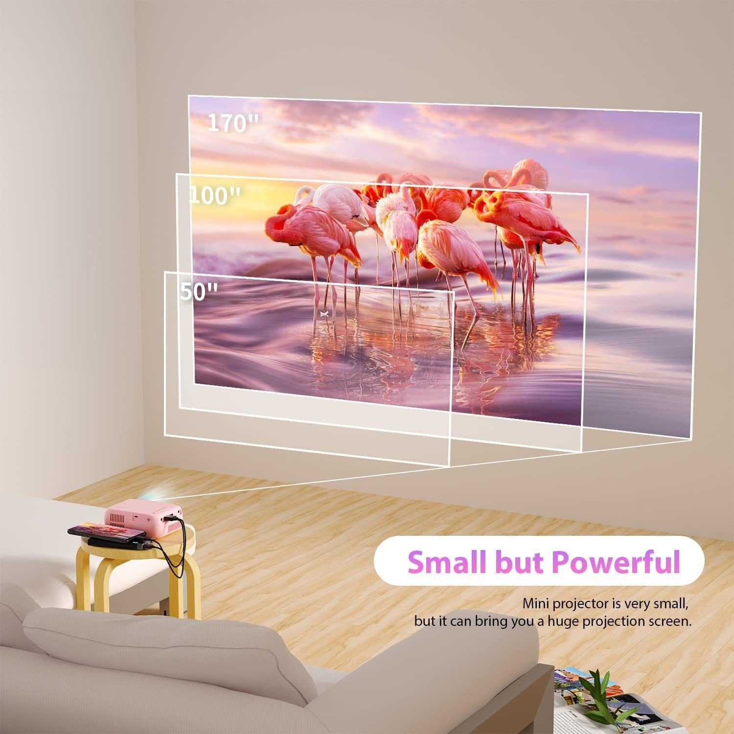 Mini Projector 1080P Portable HDMI USB Phone Pink Outdoor