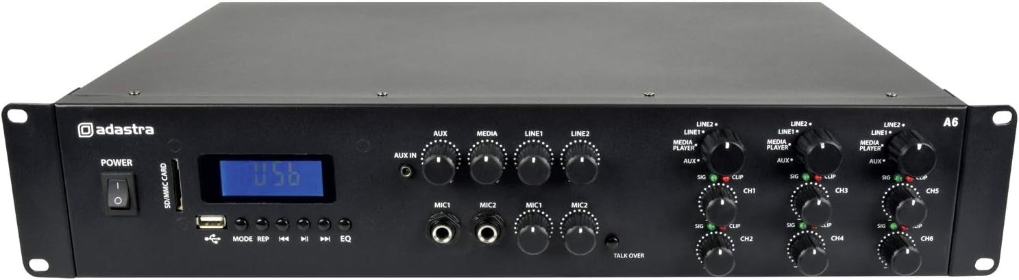 6-Channel Multi-Zone Stereo Amplifier 6x200W Bluetooth FM USB SD