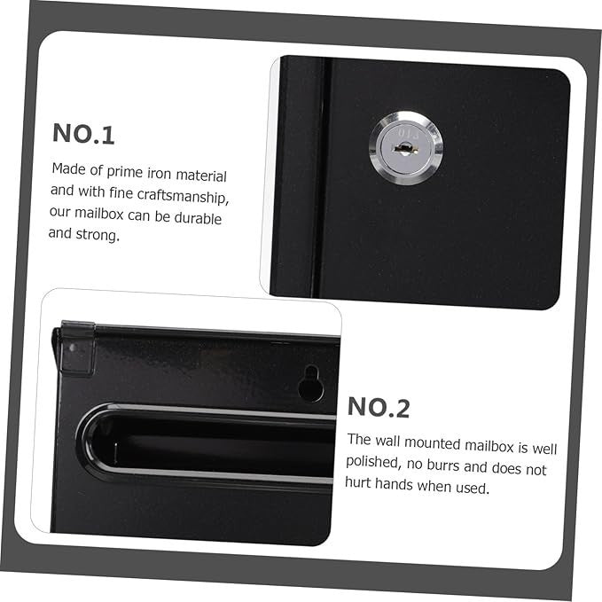 Lockable Wall Mount Mailbox Black Iron Vintage Post Box for Home Office Letters