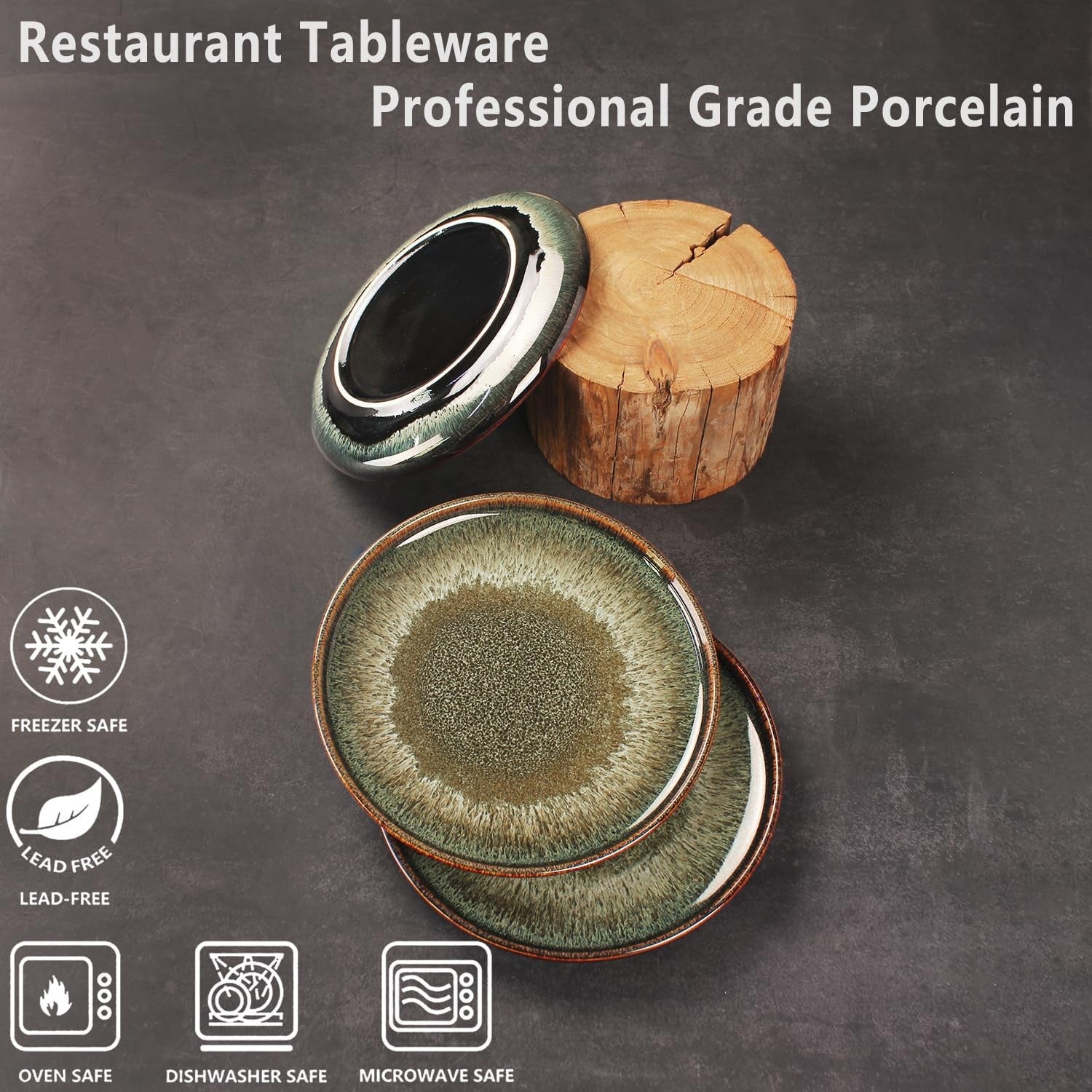 Ceramic Dinner Plates Set of 4 25.5cm Round Scratch Resistant Dishwasher Safe