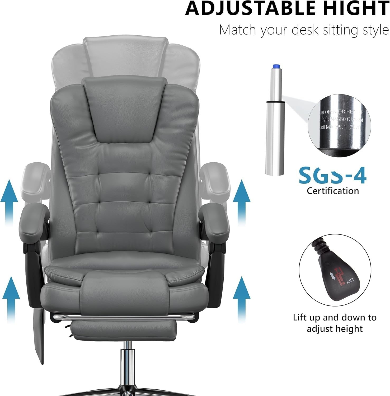 Ergonomic Massage Office Chair Recliner Footrest Gaming Desk Seat Grey