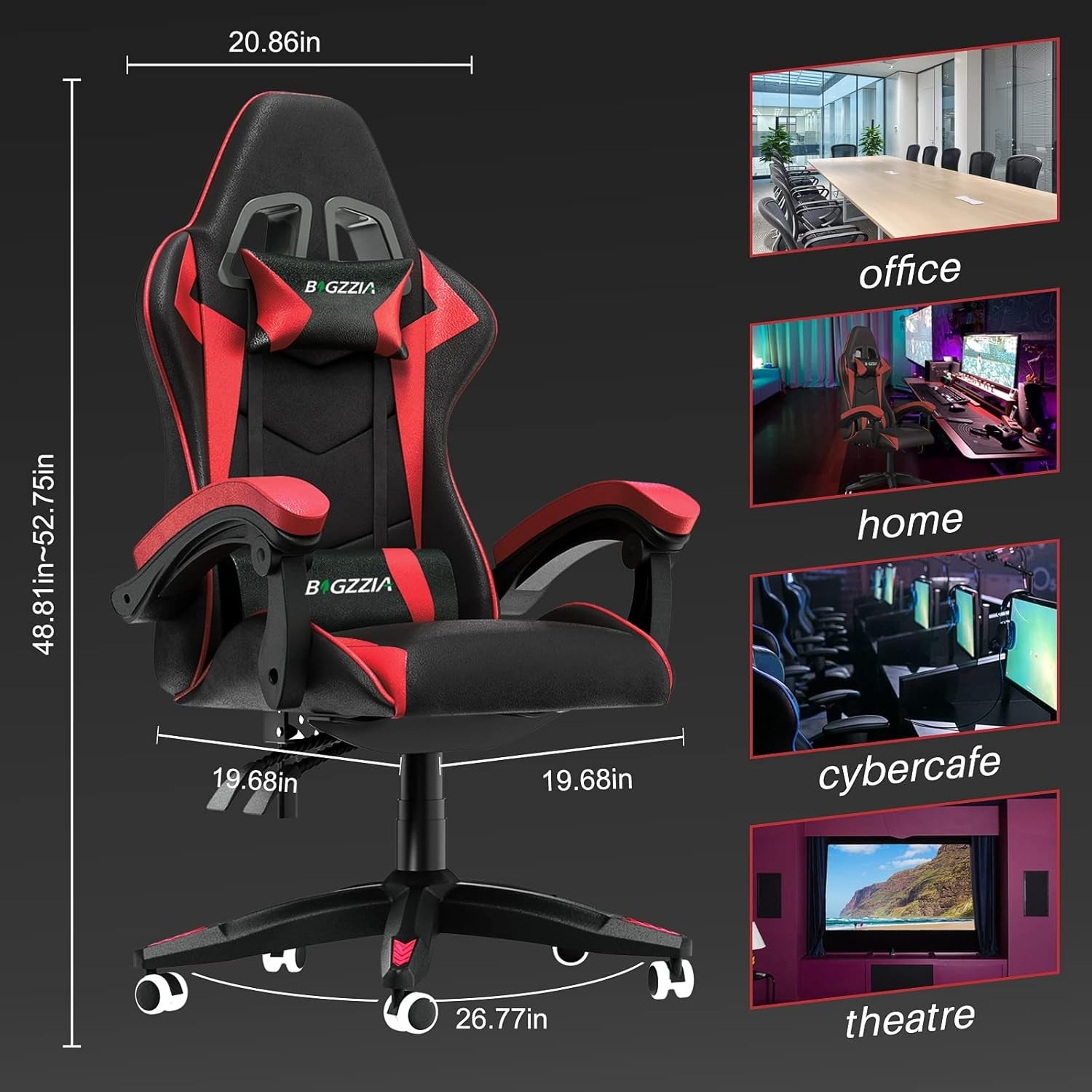 Ergonomic Gaming Chair Swivel Office Chair w/ Lumbar & Headrest Red