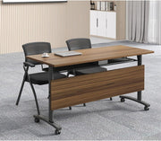 Mobile Folding Conference Table – Flip-Top Desk w/ Locking Wheels for Training