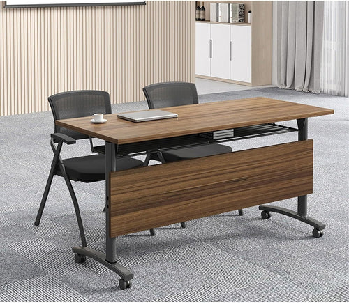 Mobile Folding Conference Table – Flip-Top Desk w/ Locking Wheels for Training