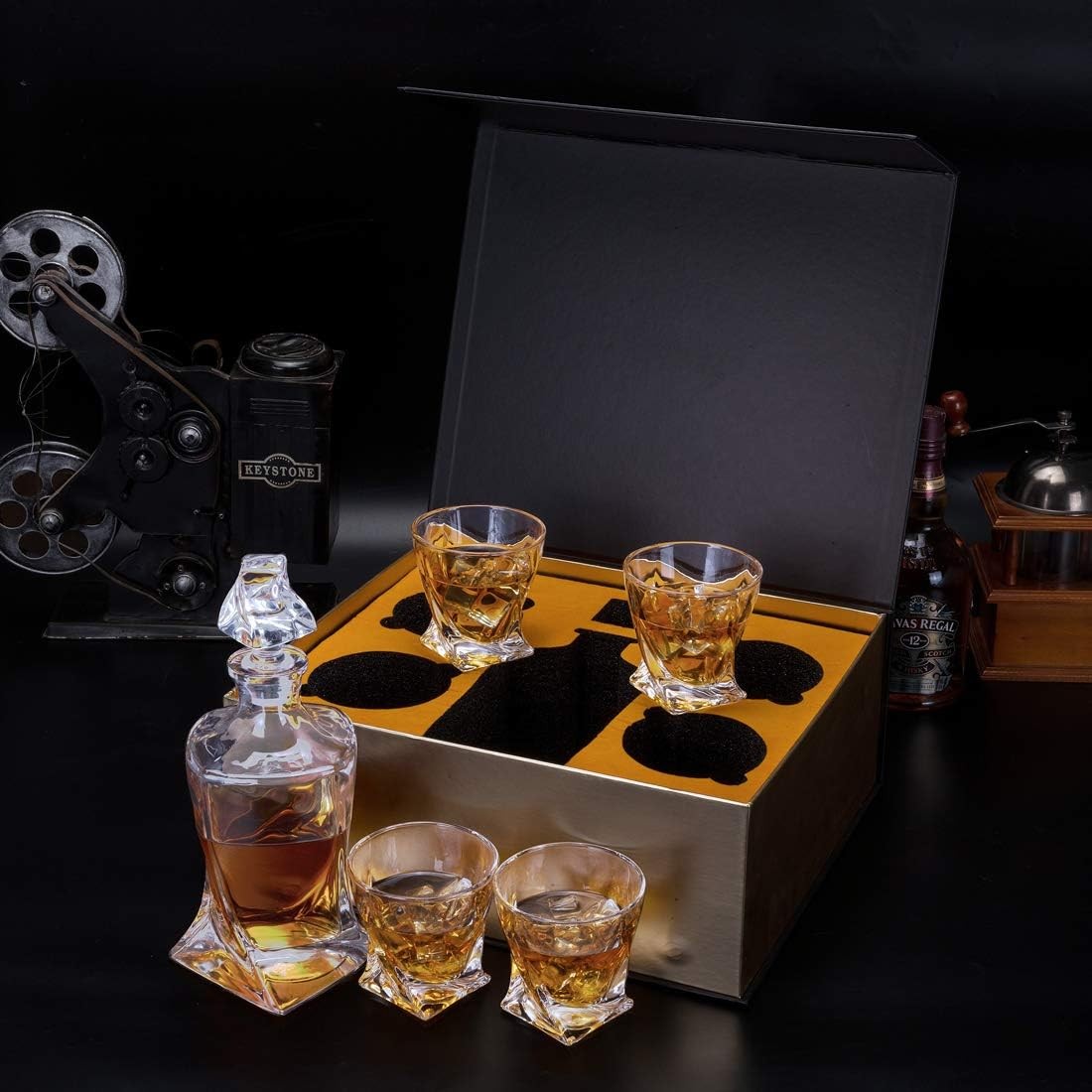Crystal Whiskey Decanter Set 800ml with 4 Cut Glass Tumblers Gift Box