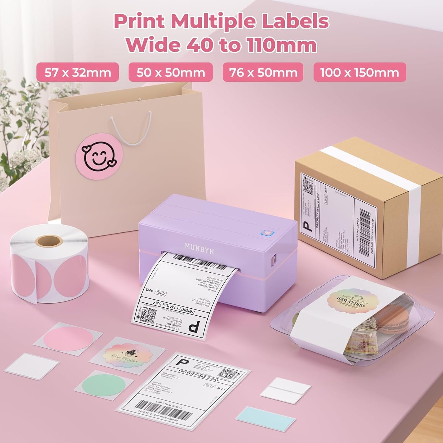 Bluetooth Shipping Label Printer 4x6 Thermal USB Purple