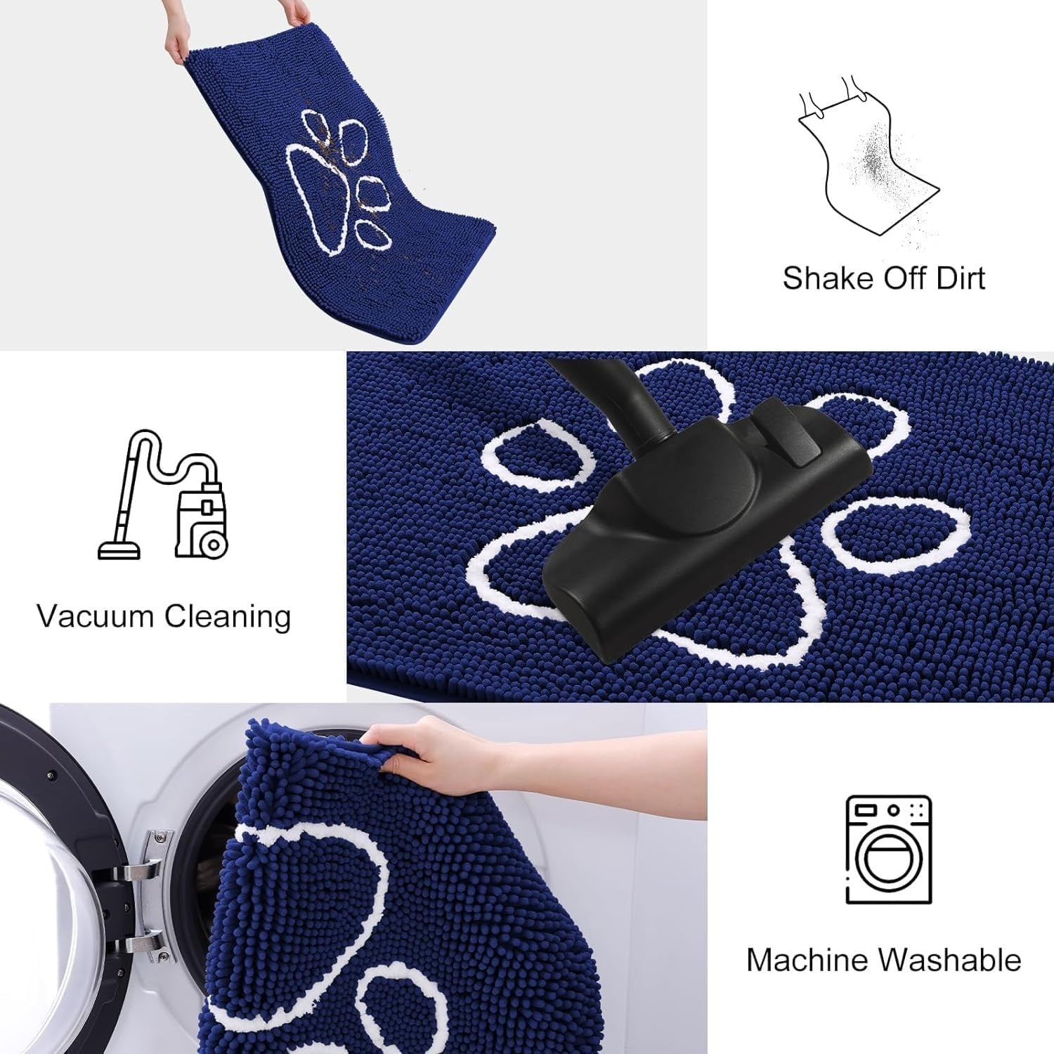 Dog Door Mat Super Absorbent Non Slip Chenille Blue Entrance Rug 76x121cm