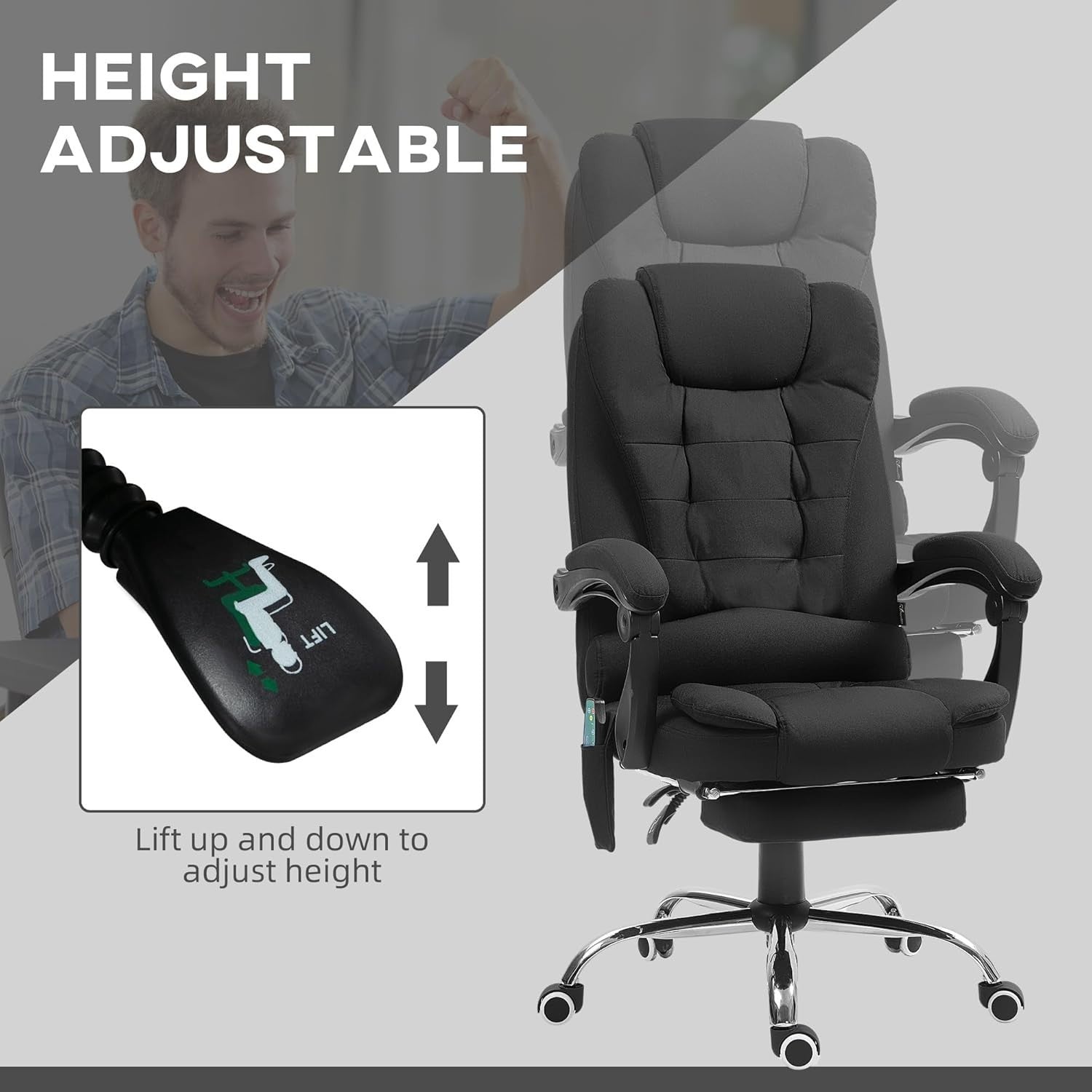 Heated Massage Office Chair Recliner Executive Desk Seat Footrest Black NEW