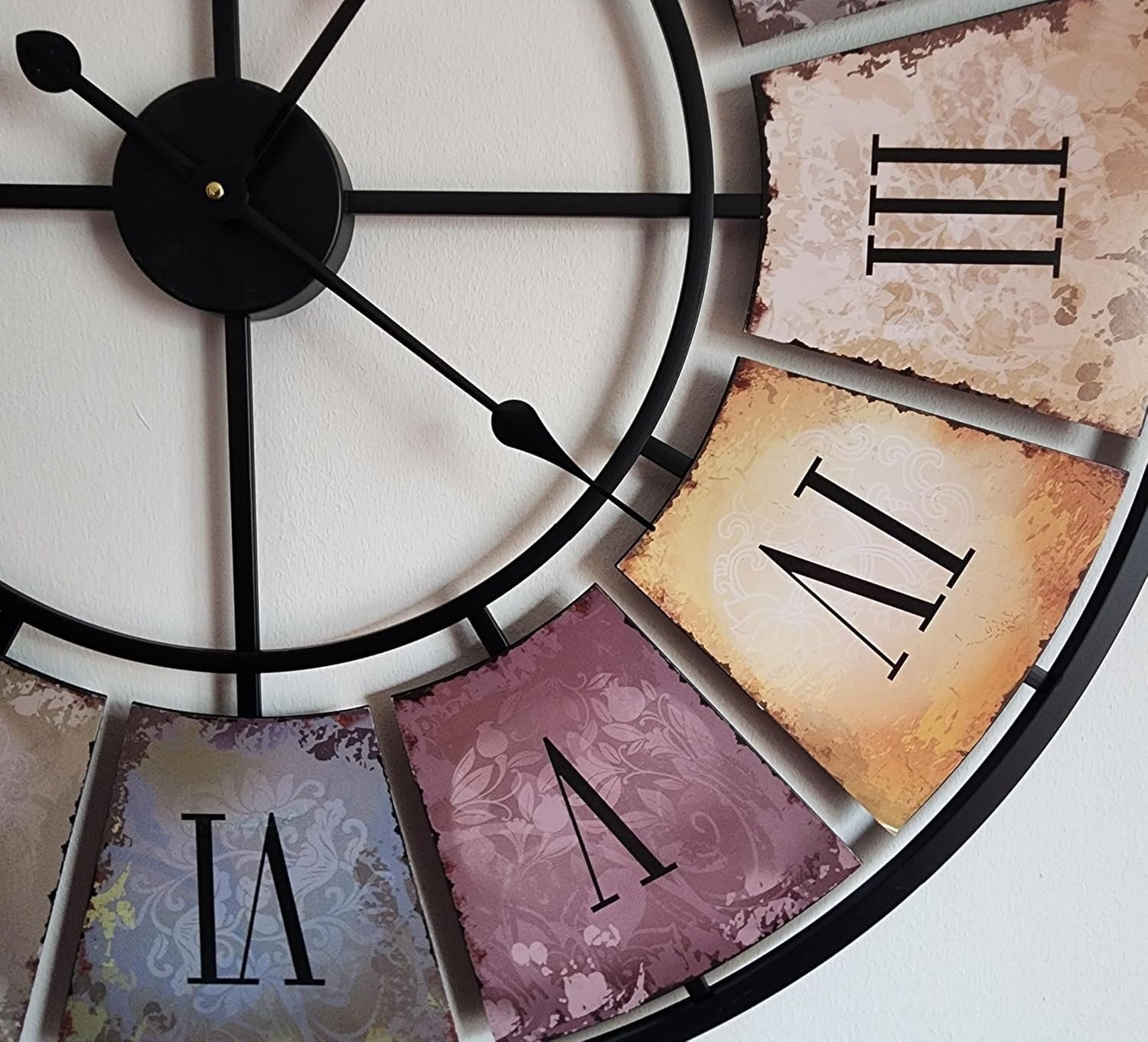 XXL 88cm Retro Metal Wall Clock - Silent Roman Numerals, Art Deco Decor