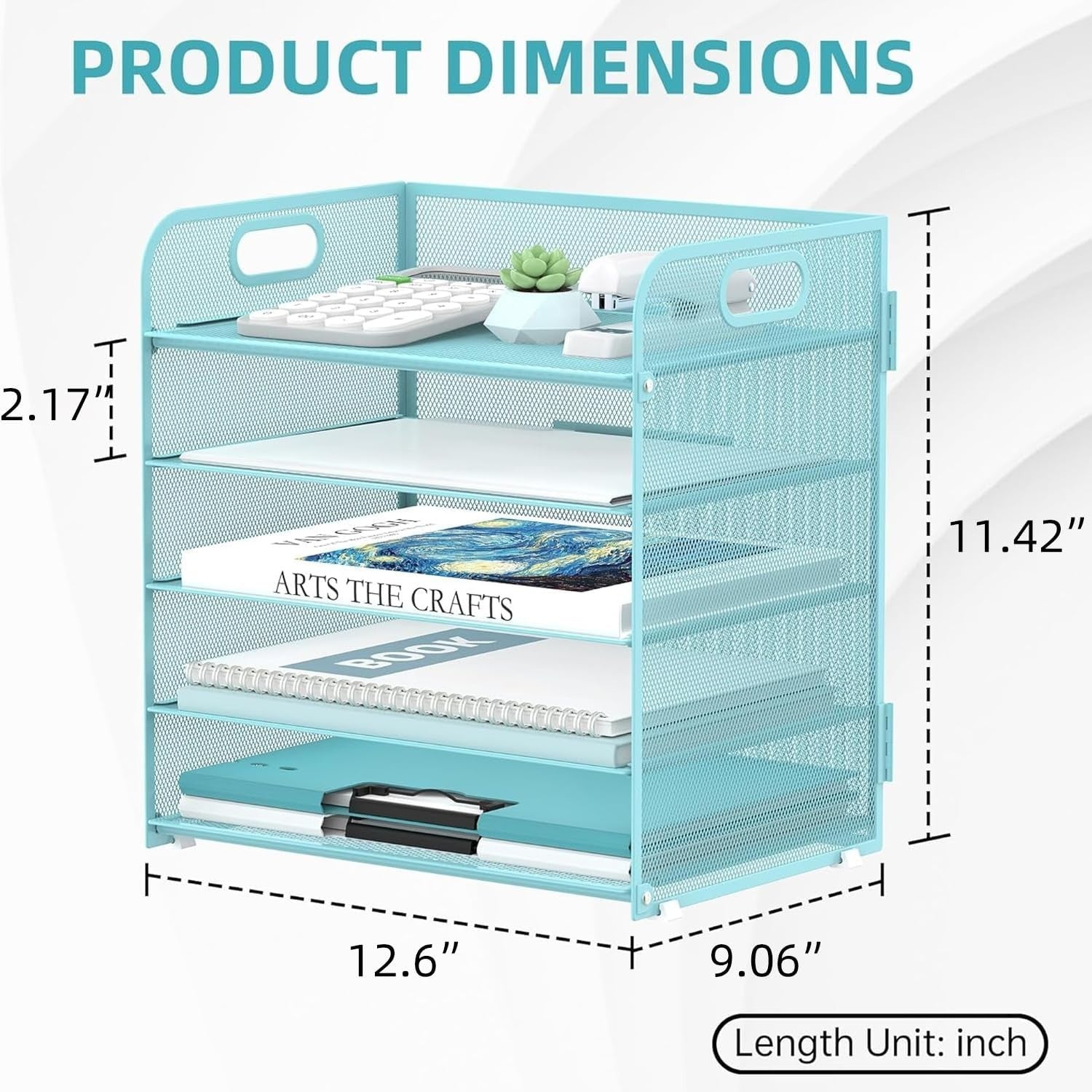5-Tray Metal Desk Organizer Letter Tray Holder for Office & Home