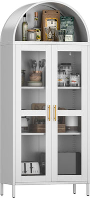 185cm Metal Arched Kitchen Pantry Cabinet White | 2-Door Storage