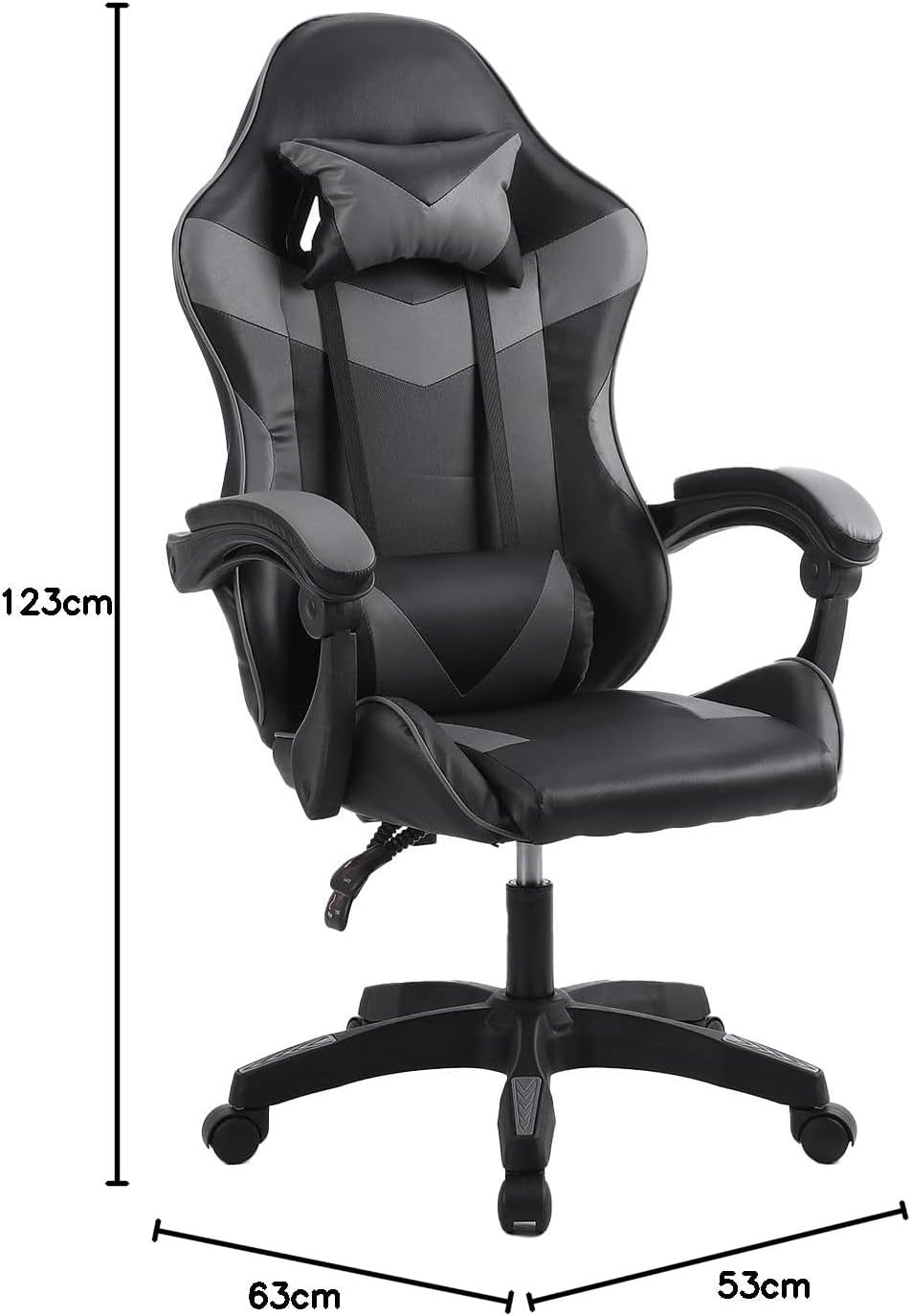 Ergonomic Gaming Chair Office Desk Chair 360° Swivel Faux Leather Grey