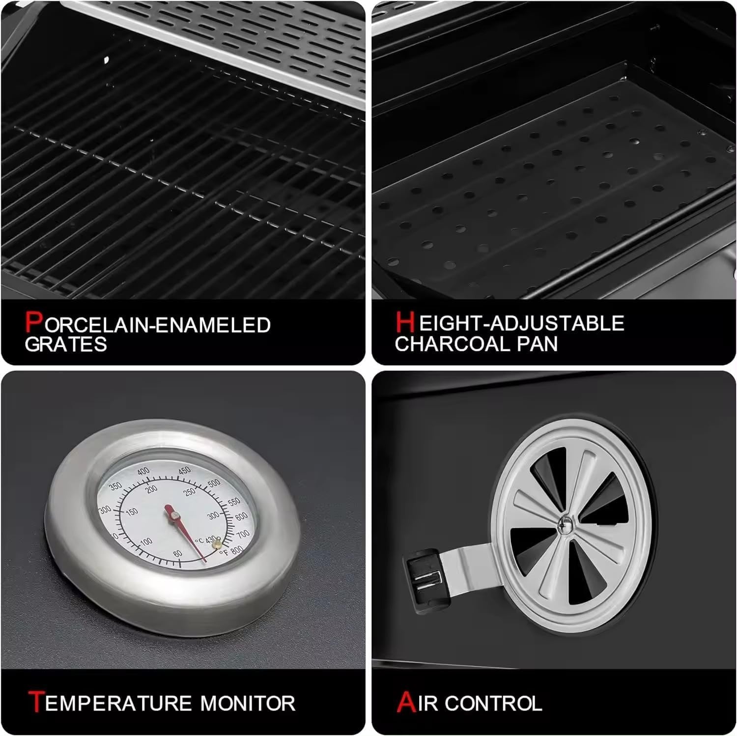XXL Charcoal BBQ Grill with Side Tables & Thermometer | Large Outdoor Smoker
