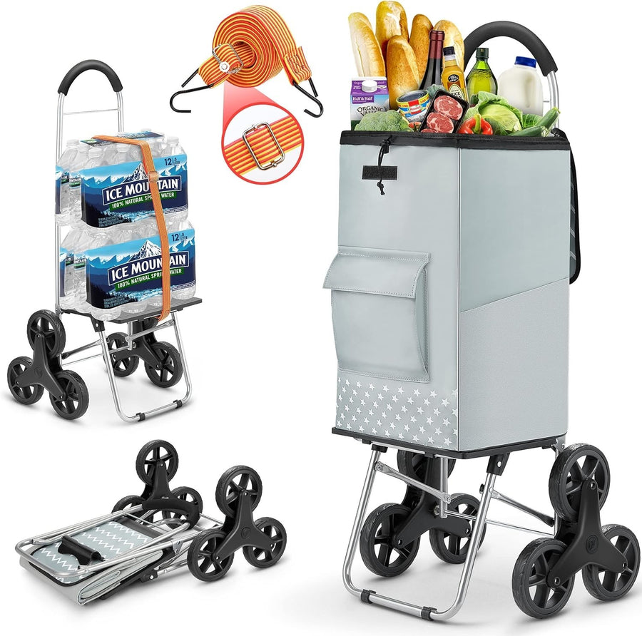 6 Wheel Foldable Shopping Trolley 75L Stair Climbing Cart Black 50kg