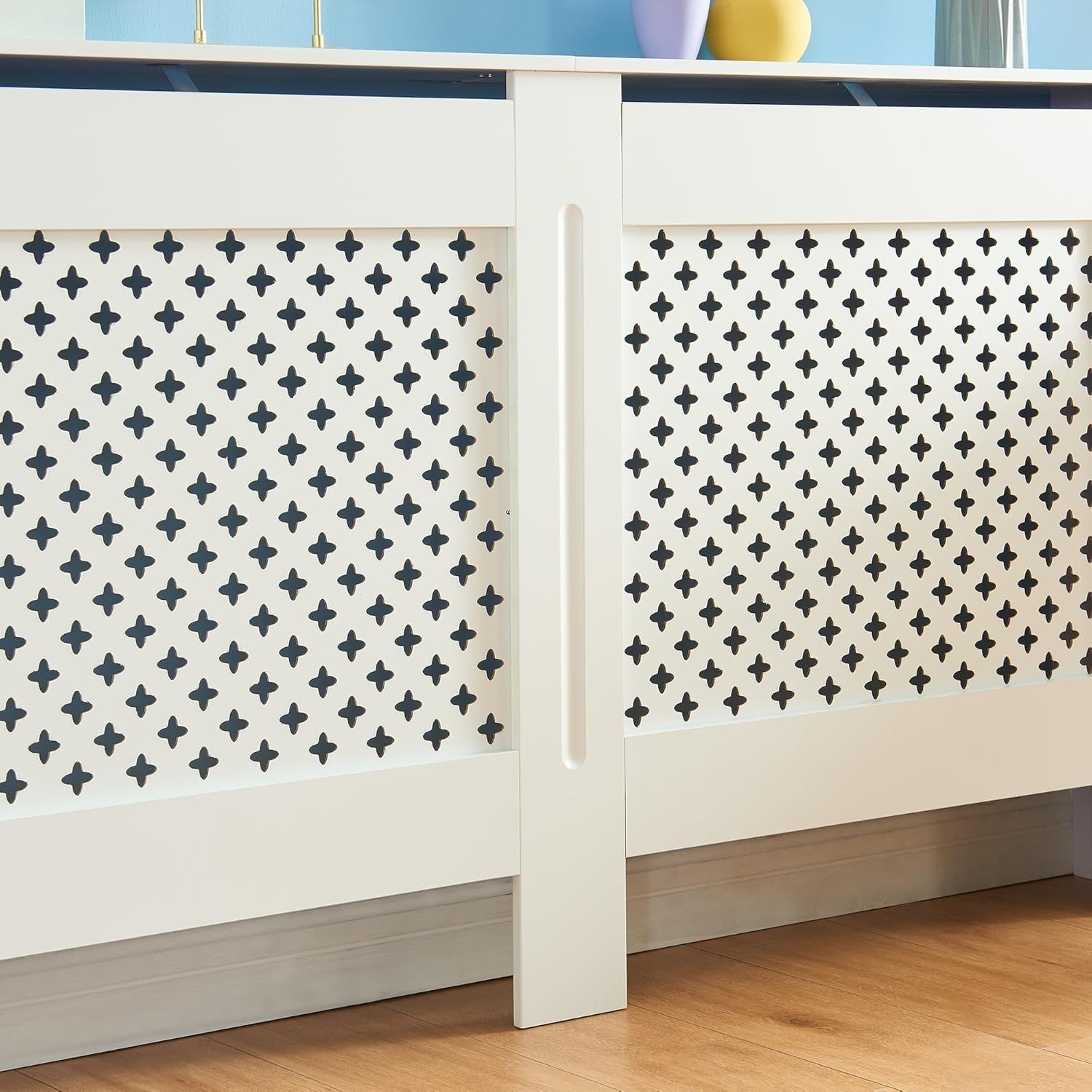Modern White Radiator Cover MDF Wall Cabinet Large | Diamond Design