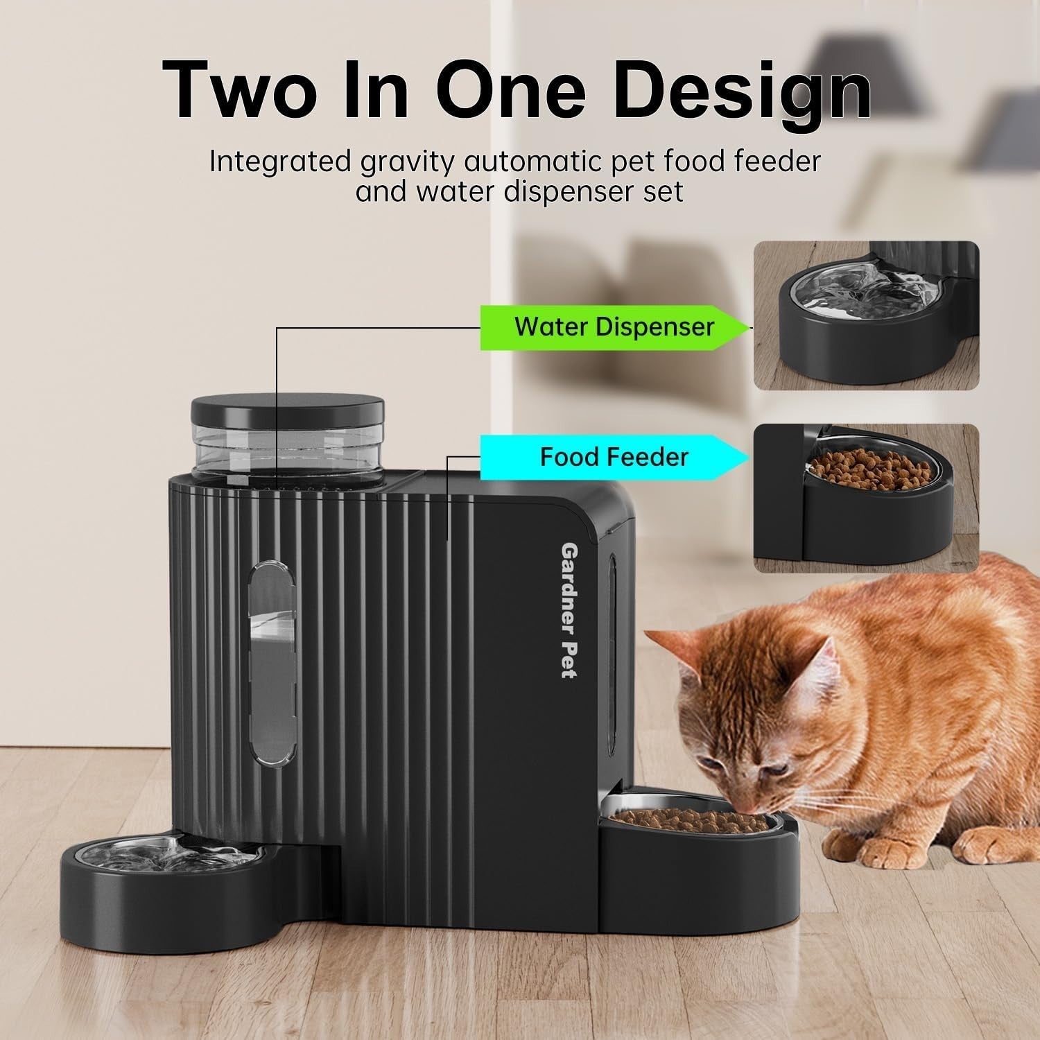 2 in 1 Gravity Pet Feeder Water Dispenser 3L Auto Food Station Black