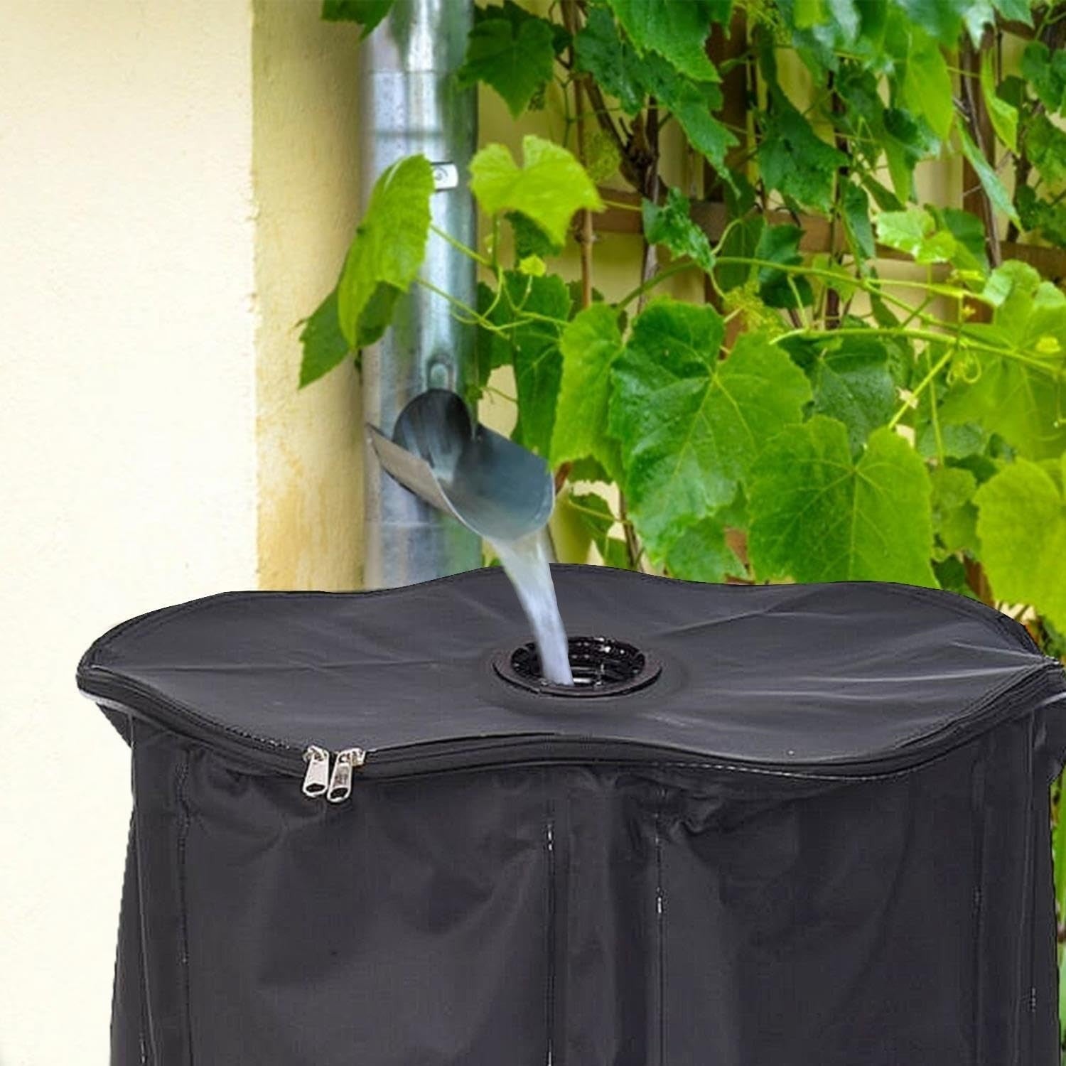 250L Collapsible Water Butt Kit with Tap, Hose Connector & Lid for Garden