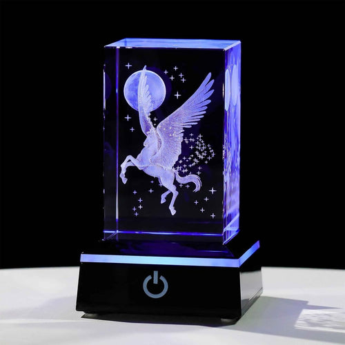3D Crystal Flying Horse Pegasus Ornament with LED Light Base – Unicorn Moon Gift