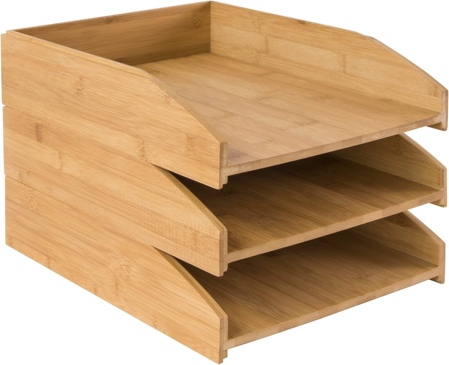Stackable Bamboo Letter Tray 3-Pack | Desk File Organiser A4 Paper Storage