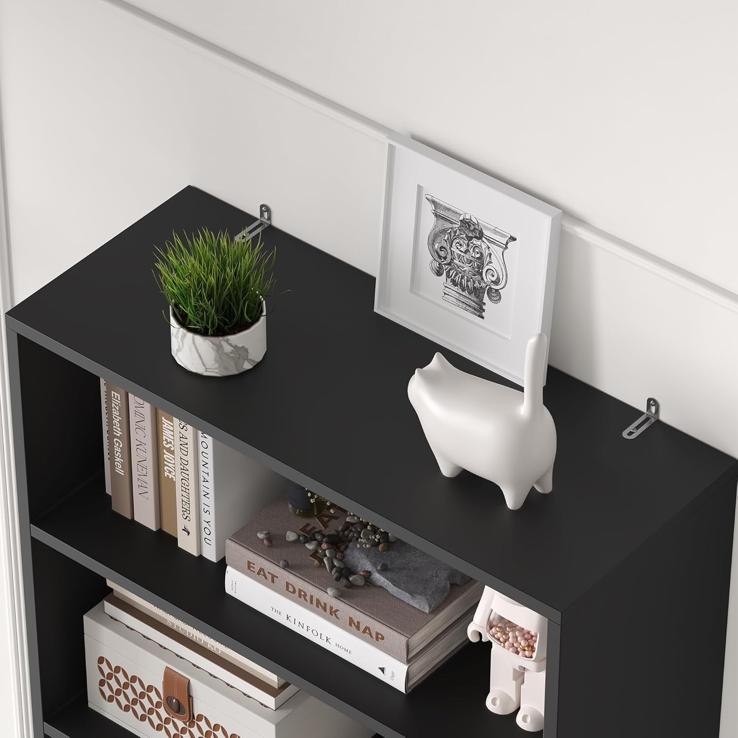 Tall 7-Tier Bookcase with Doors Modern Storage Cabinet Adjustable Shelves Black