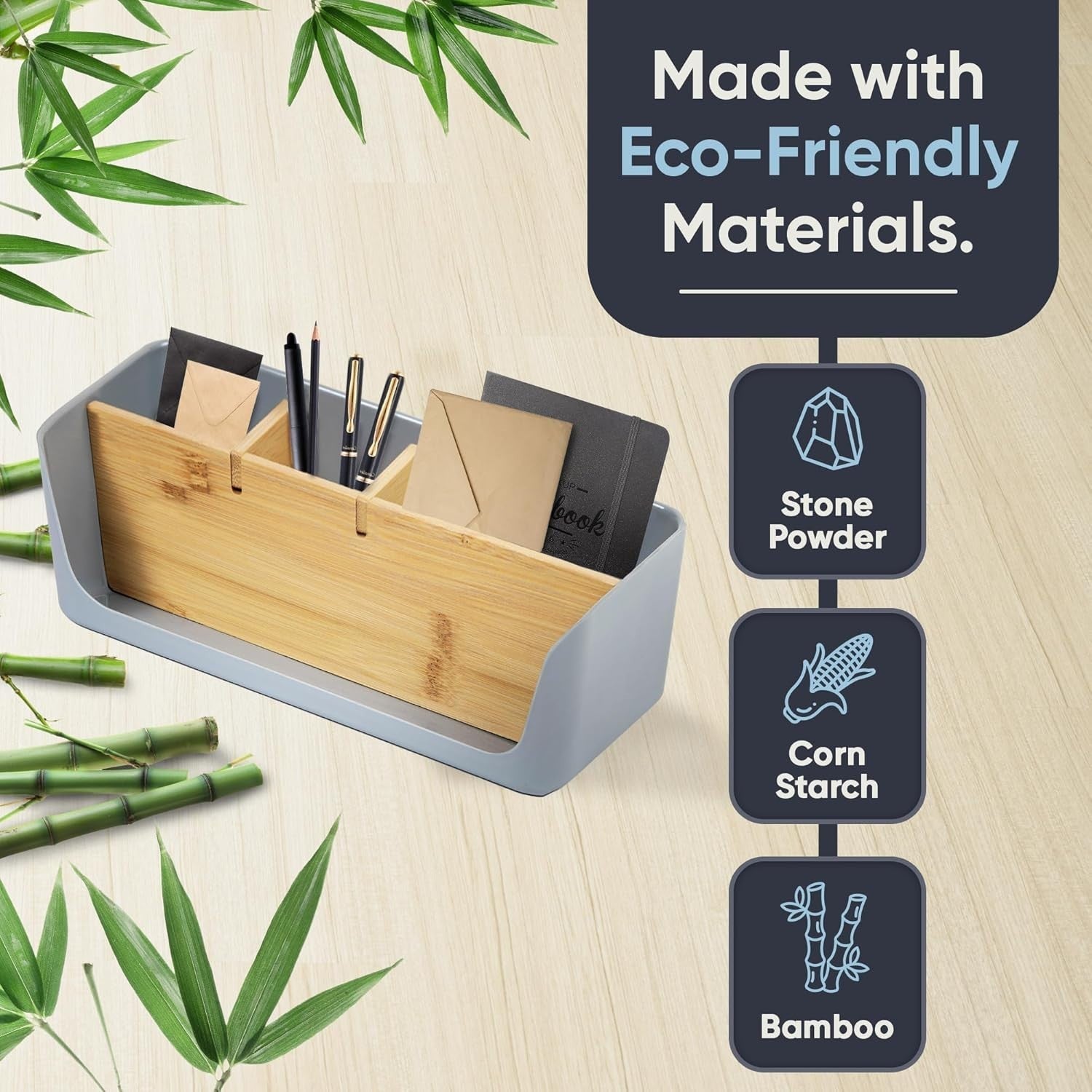 Eco Desk Organizer Bamboo Multi-Use Pen, Letter & Tablet Holder