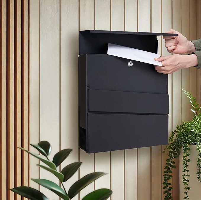 Lockable Wall Mounted Post Box with Keys – Steel Mailbox & Newspaper Holder