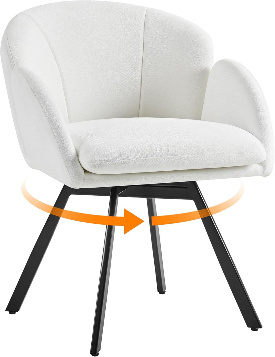 Swivel Chenille Tub Chair White Accent Vanity Armchair