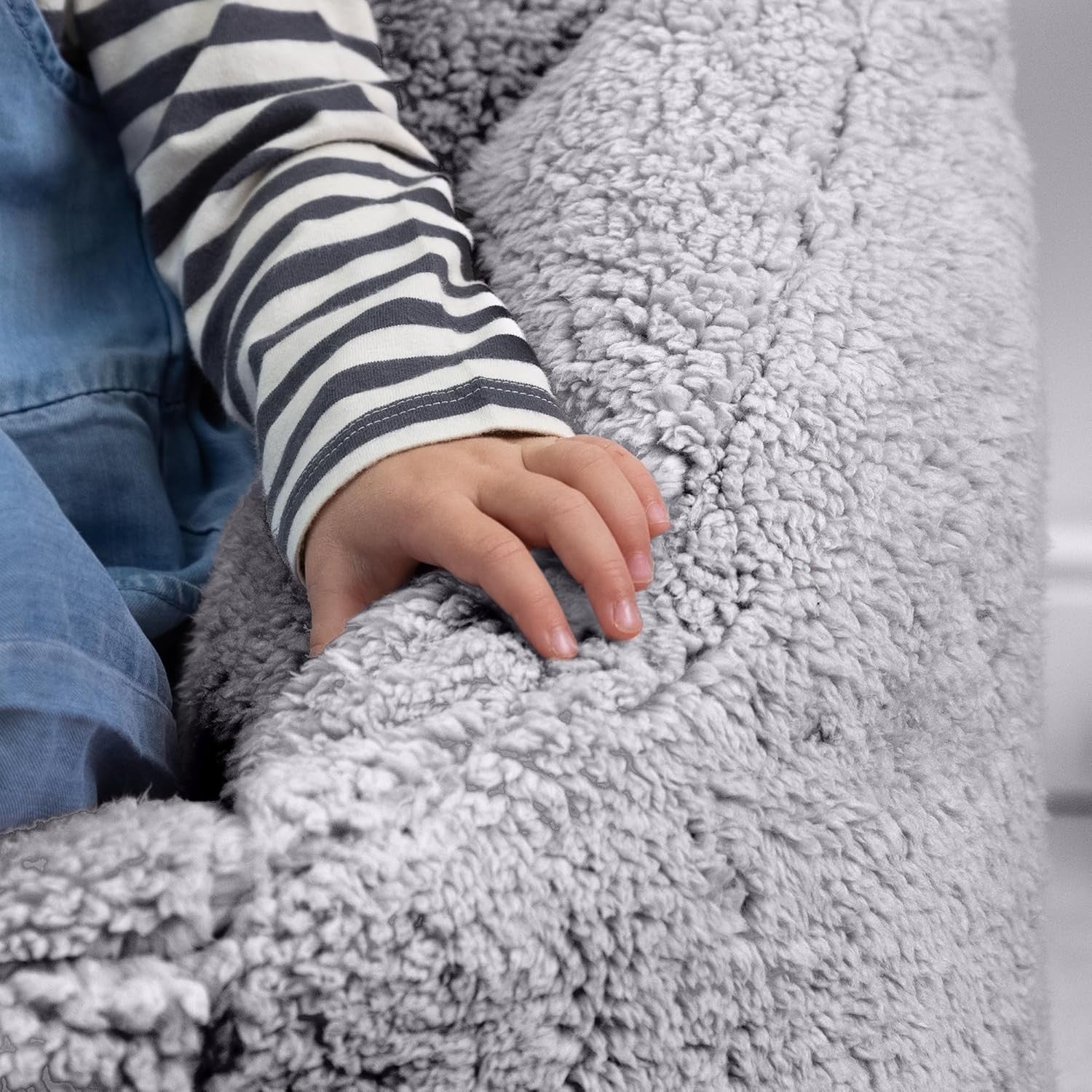 2x Grey Kids Fleece Bean Bag Chairs Set for Bedroom, Nursery, Playroom