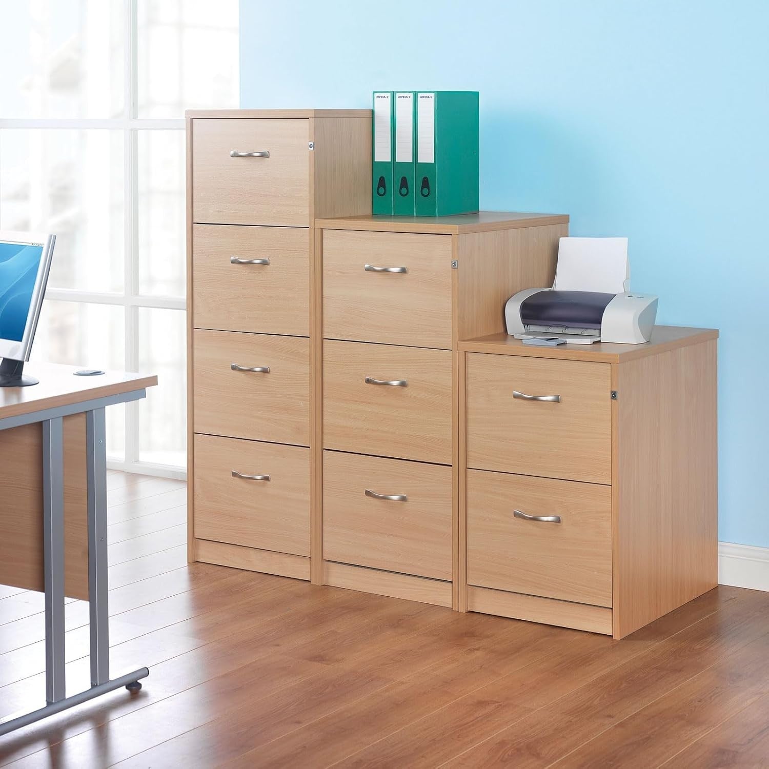 Oak Executive Filing Cabinet 4 Drawer Lockable Foolscap Storage