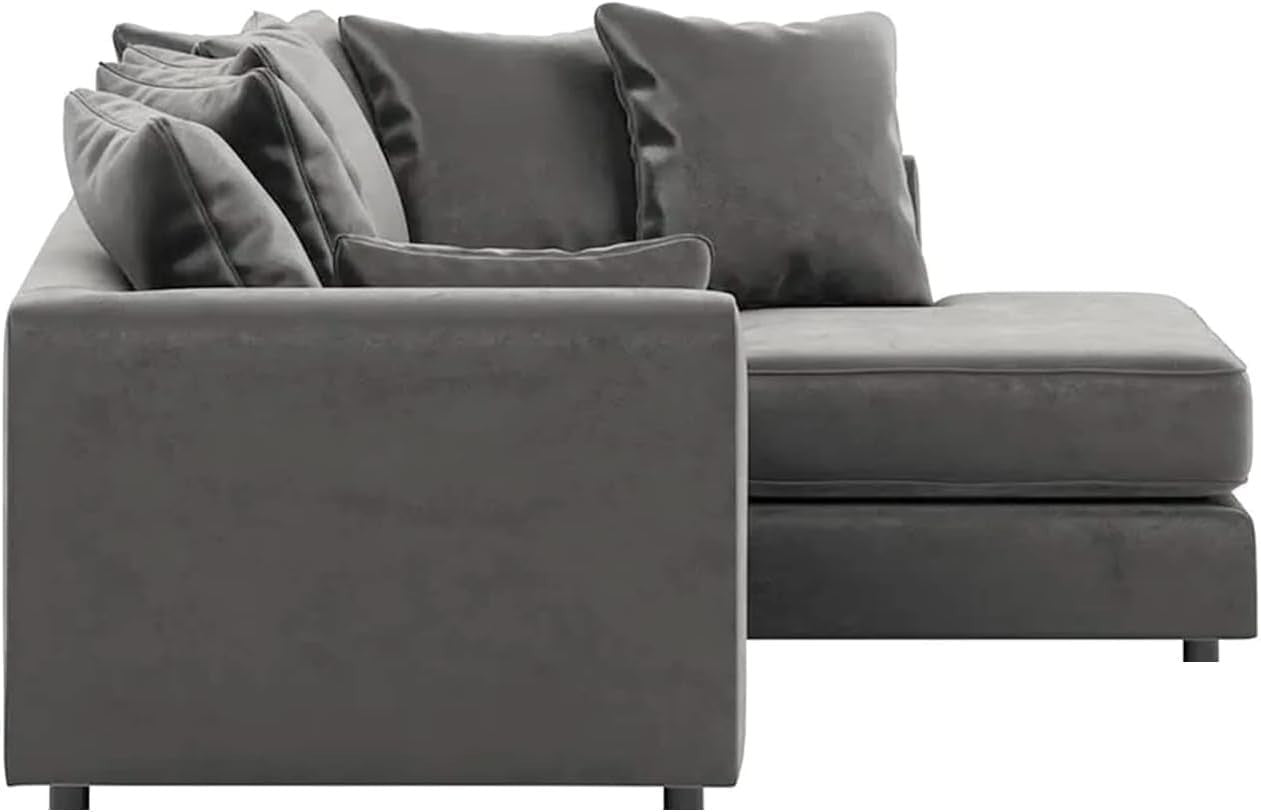 Grey L-Shaped 3+2 Seater Corner Sofa - Plush Fabric Modular Couch (Right Hand)
