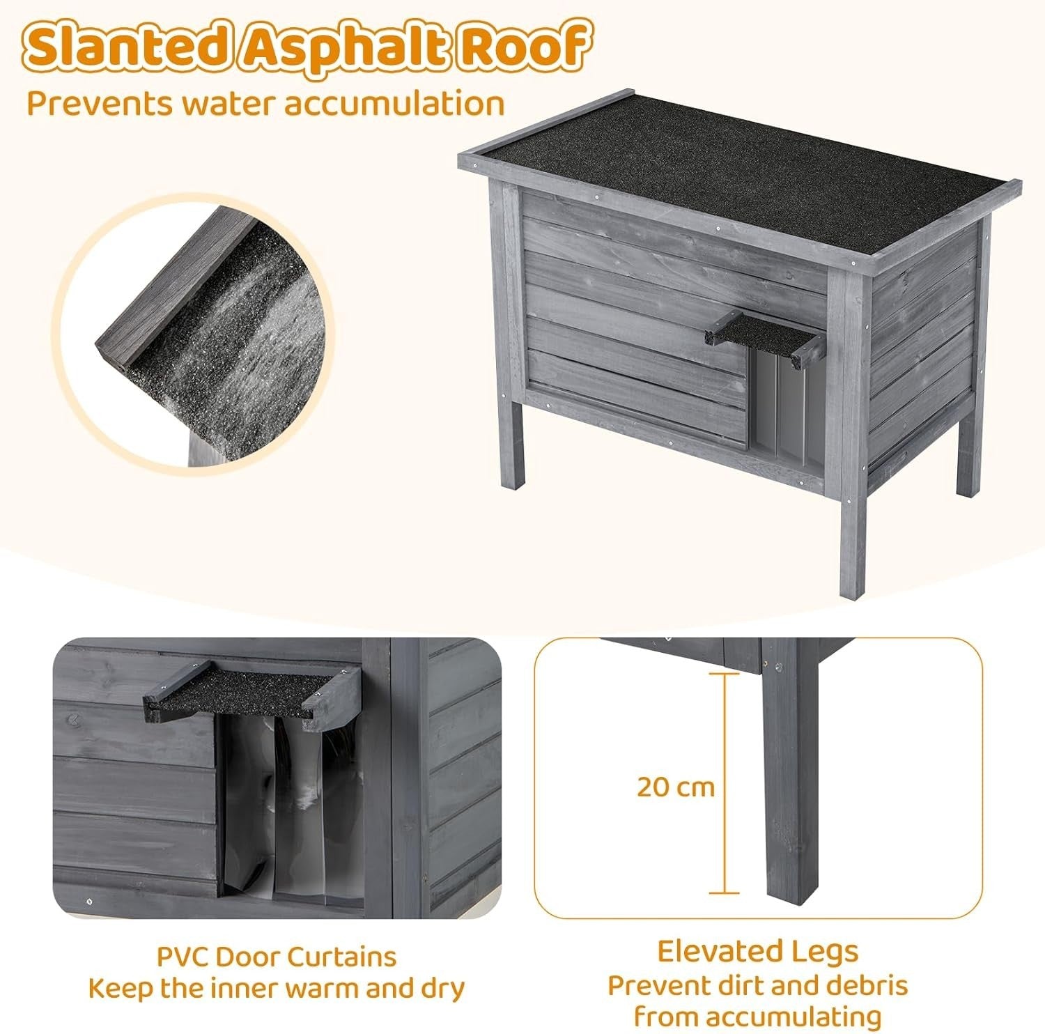 Outdoor Insulated Cat House Weatherproof Wooden Shelter for Feral Cats