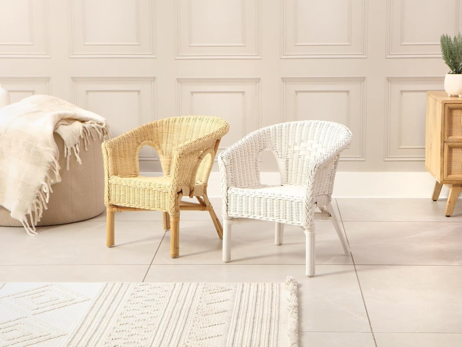 Kids Indoor Loom Chair Rattan Lightweight Stackable Toddler Seat White