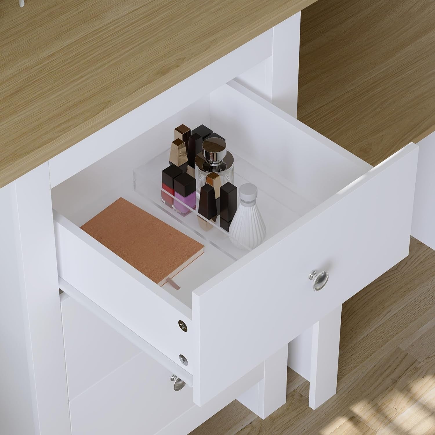 Modern Chest of 3 Drawers Storage Cabinet White & Oak Bedroom Furniture