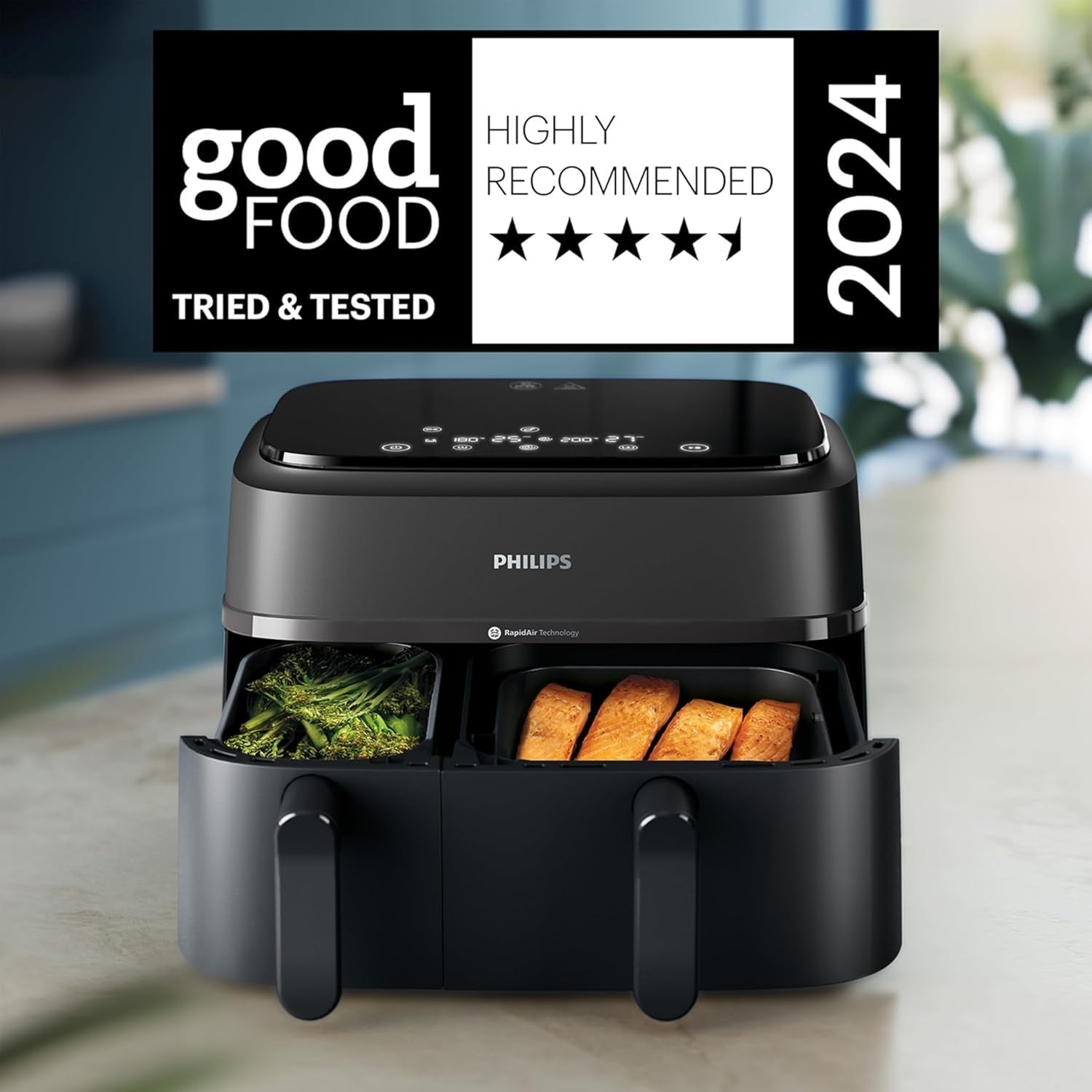 Dual Basket Air Fryer 9L 2 Drawer 13-in-1 RapidAir Extra Crisp Low-Fat Digital