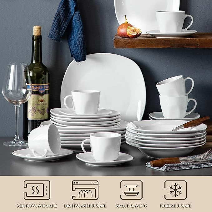 60 Piece White Dinner Set Porcelain Plates Bowls Cups Service for 12 Chip Resist