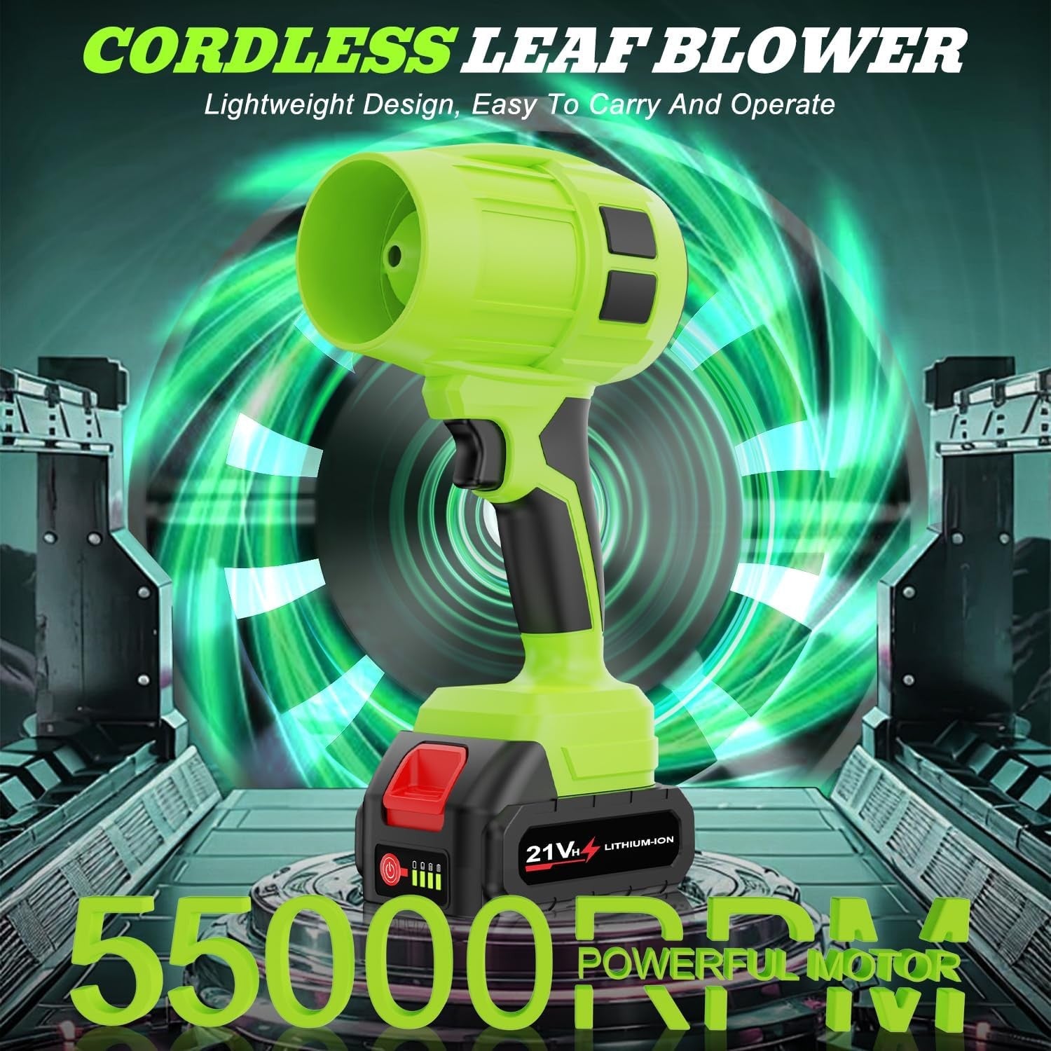 Cordless Leaf Blower 21V Dual Batteries 55000RPM Adjustable Speed Lightweight