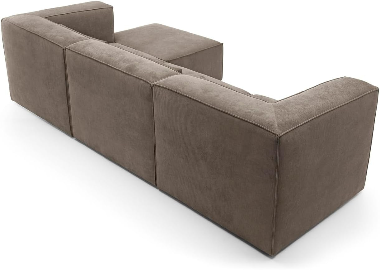 Brown Corner Sofa 4 Seater | L Shaped Chenille Couch | Reversible Modular