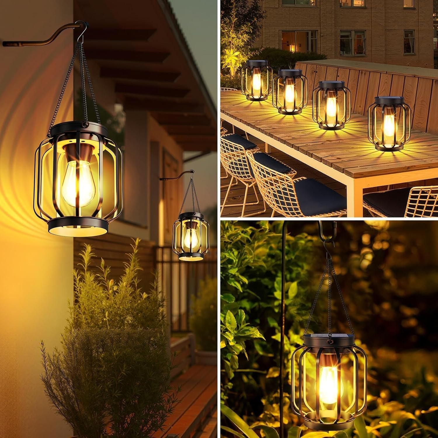4-Pack Cylindrical Solar Lanterns Outdoor Waterproof Metal Garden Lights