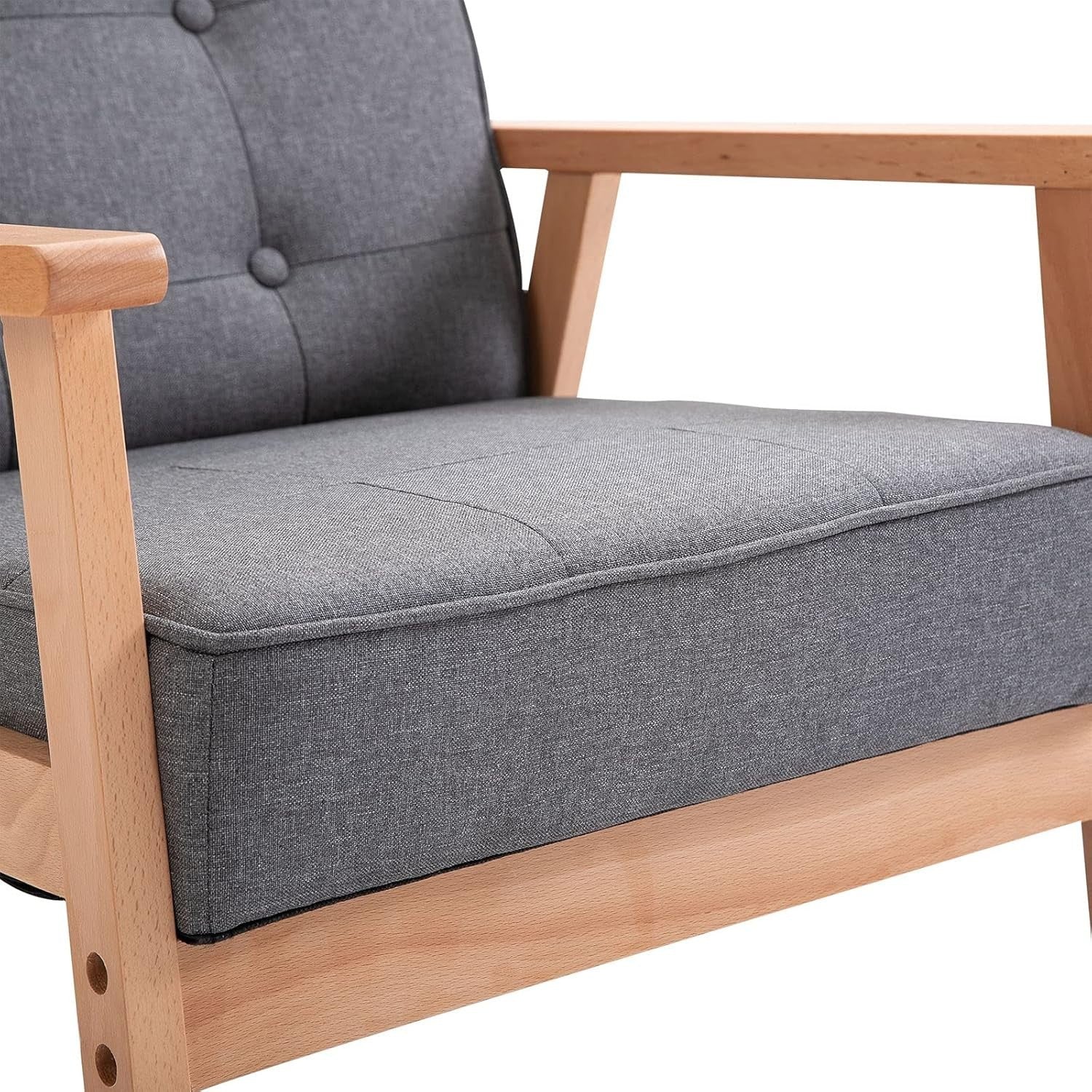 Grey Linen Armchair Wooden Frame Retro Accent Chair Lounge Seat 120kg