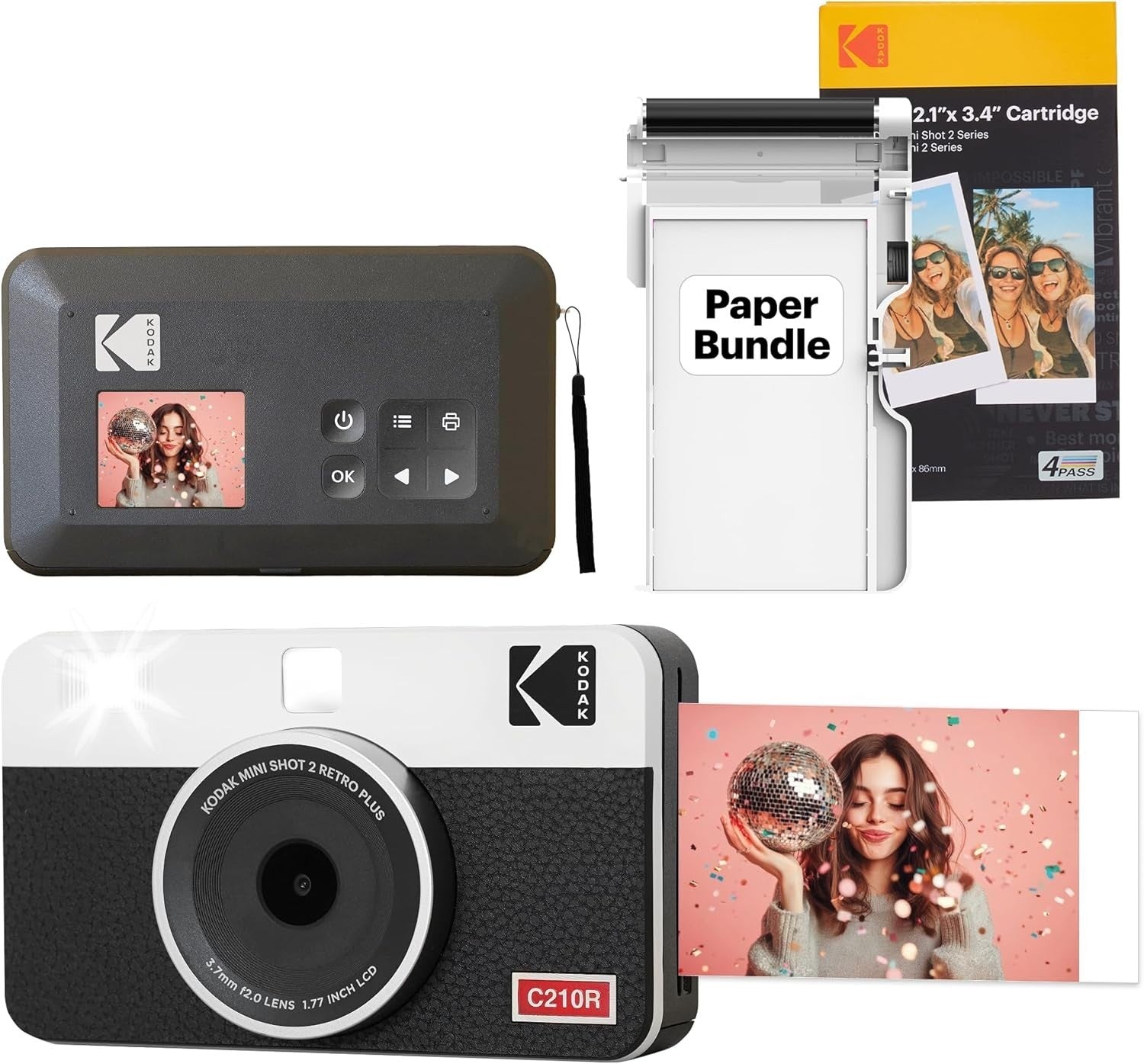 Instant Camera Printer 2-in-1 Retro Photo Printer 38 Sheets Bluetooth